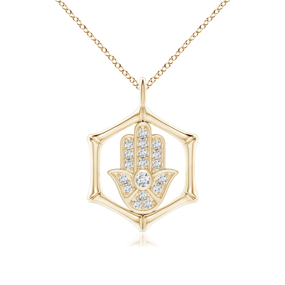 1.5mm IJI1I2 Natori x Angara Hexagonal Indochine Bamboo Hamsa Pendant with Diamond in Yellow Gold 