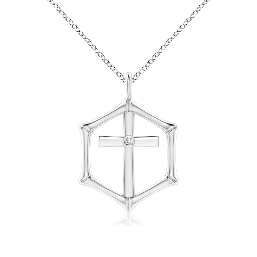 1.3mm IJI1I2 Natori x Angara Hexagonal Indochine Bamboo Cross Pendant with Diamond in White Gold