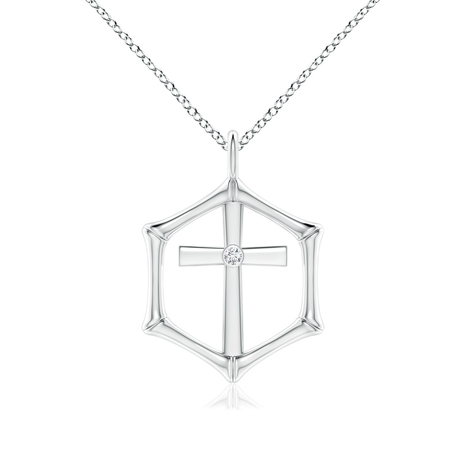 1.3mm IJI1I2 Natori x Angara Hexagonal Indochine Bamboo Cross Pendant with Diamond in White Gold 