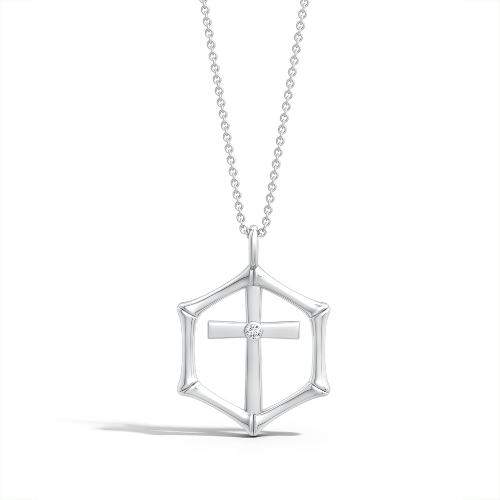 1.3mm IJI1I2 Natori x Angara Hexagonal Indochine Bamboo Cross Pendant with Diamond in White Gold Lifestyle