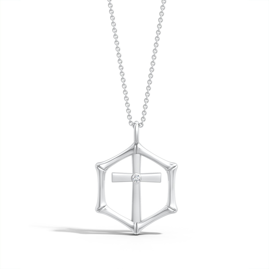 1.3mm IJI1I2 Natori x Angara Hexagonal Indochine Bamboo Cross Pendant with Diamond in White Gold lifestyle