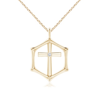 1.3mm IJI1I2 Natori x Angara Hexagonal Indochine Bamboo Cross Pendant with Diamond in Yellow Gold