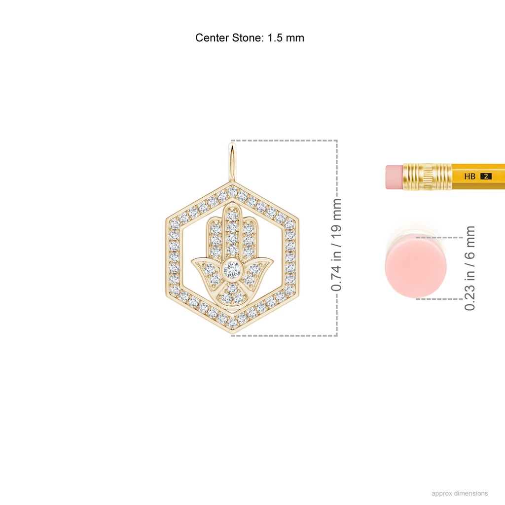 1.5mm IJI1I2 Natori x Angara Hexagonal Diamond Hamsa Pendant in Yellow Gold Ruler