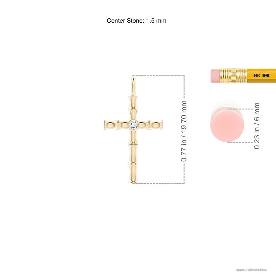 1.5mm IJI1I2 Natori x Angara Indochine Bamboo Cross Pendant with Diamond in Yellow Gold ruler