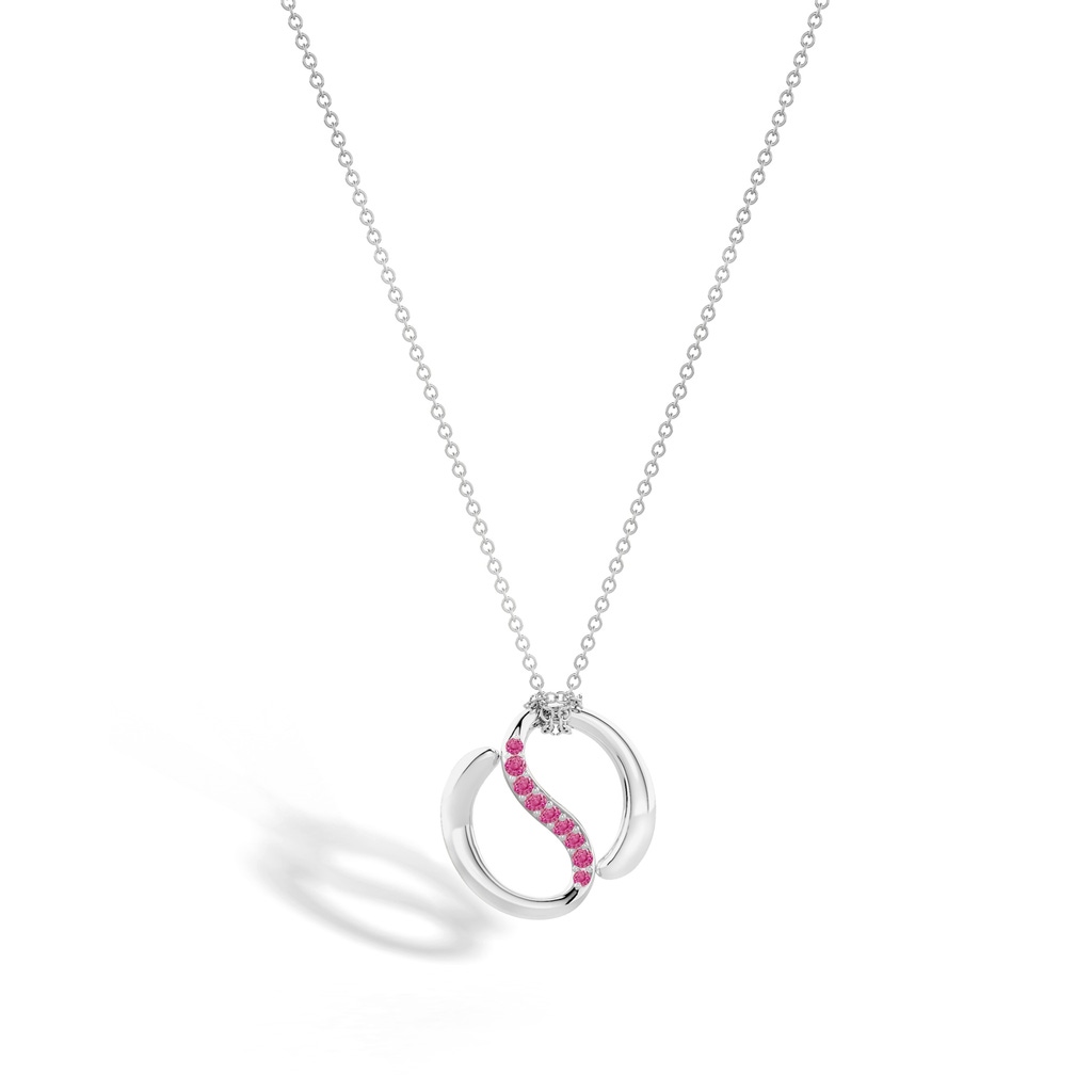 2.4mm AAA Yin-Yang Pink Sapphire Shangri-La Knot Chain Pendant in White Gold Side 499