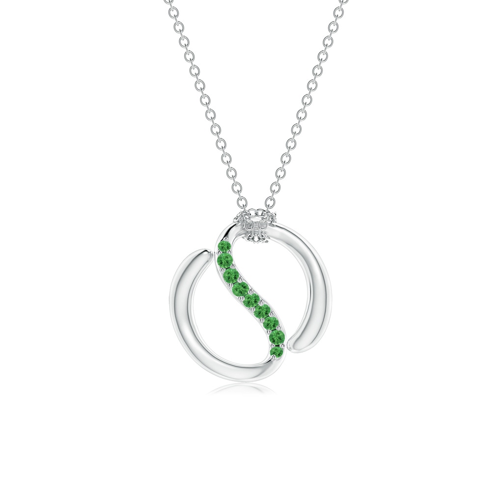 2.4mm AAA Yin-Yang Tsavourite Shangri-La Knot Chain Pendant in White Gold