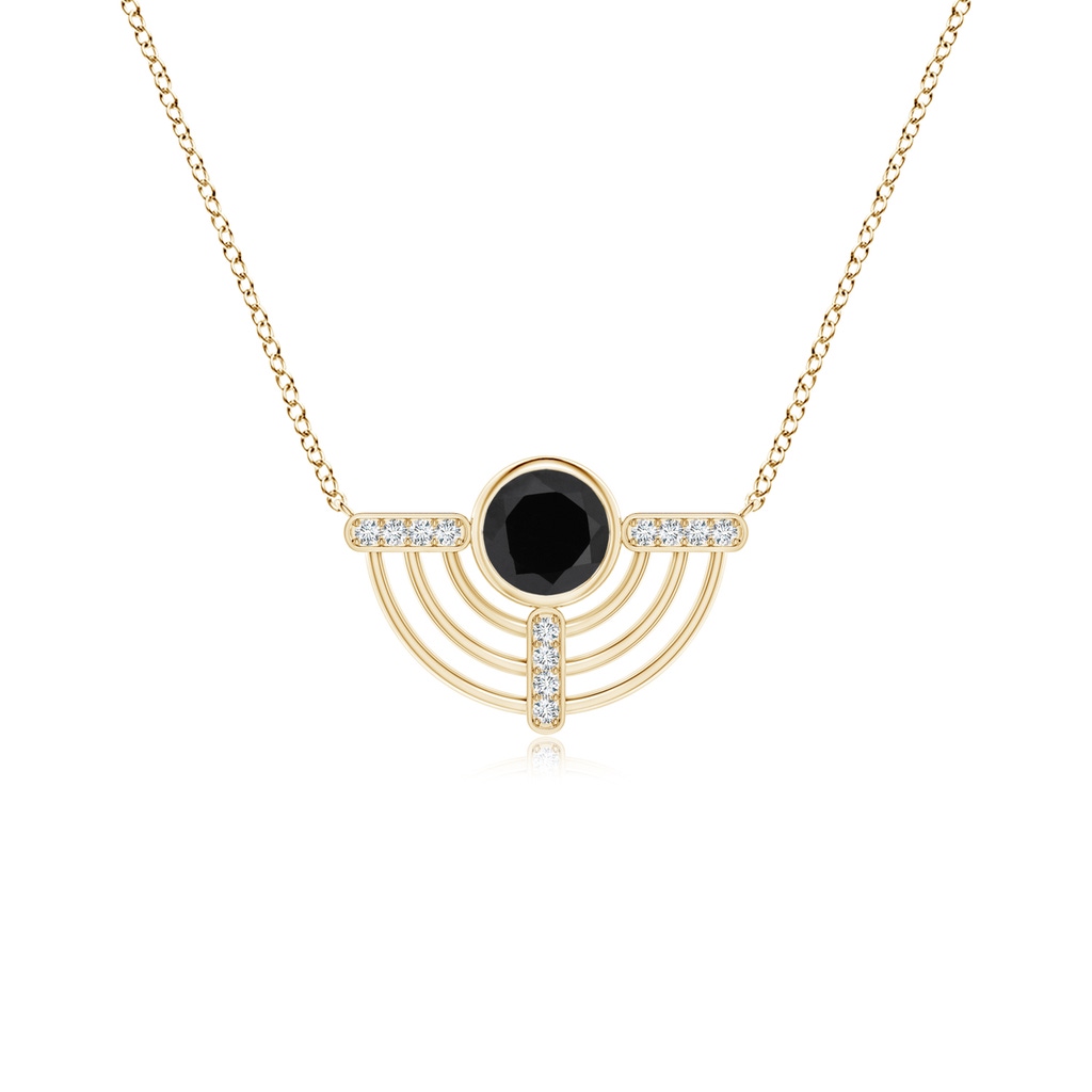 6mm AAA Natori x Angara Infinity Half Concentric Circle Black Onyx Pendant with Diamond Bars in Yellow Gold