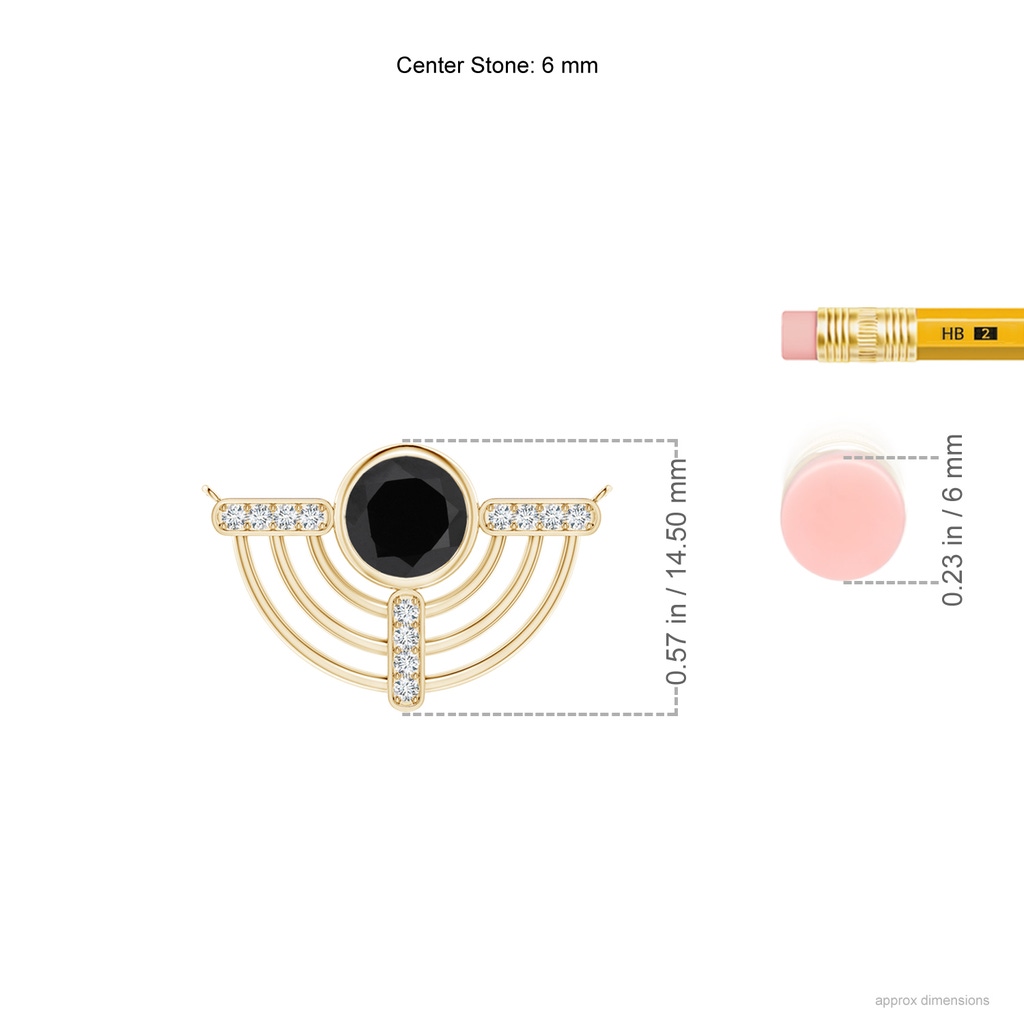6mm AAA Natori x Angara Infinity Half Concentric Circle Black Onyx Pendant with Diamond Bars in Yellow Gold ruler