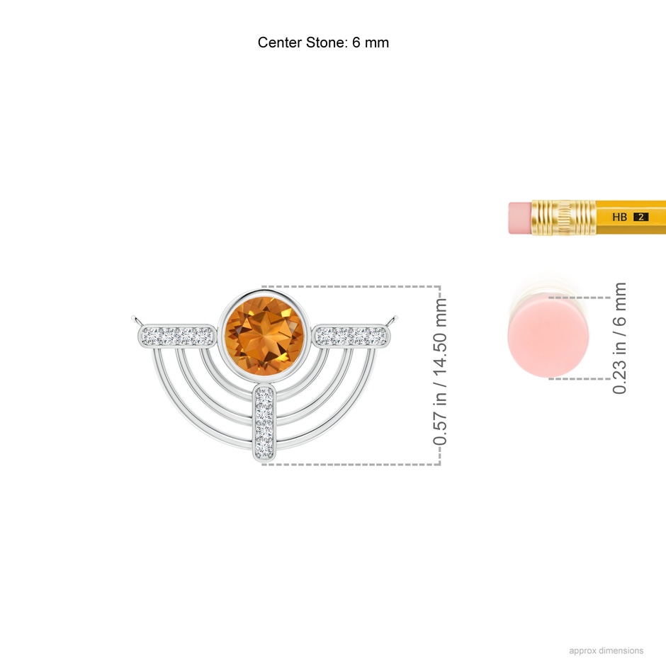 6mm AAA Natori x Angara Infinity Half Concentric Circle Citrine Pendant with Diamond Bars in White Gold ruler