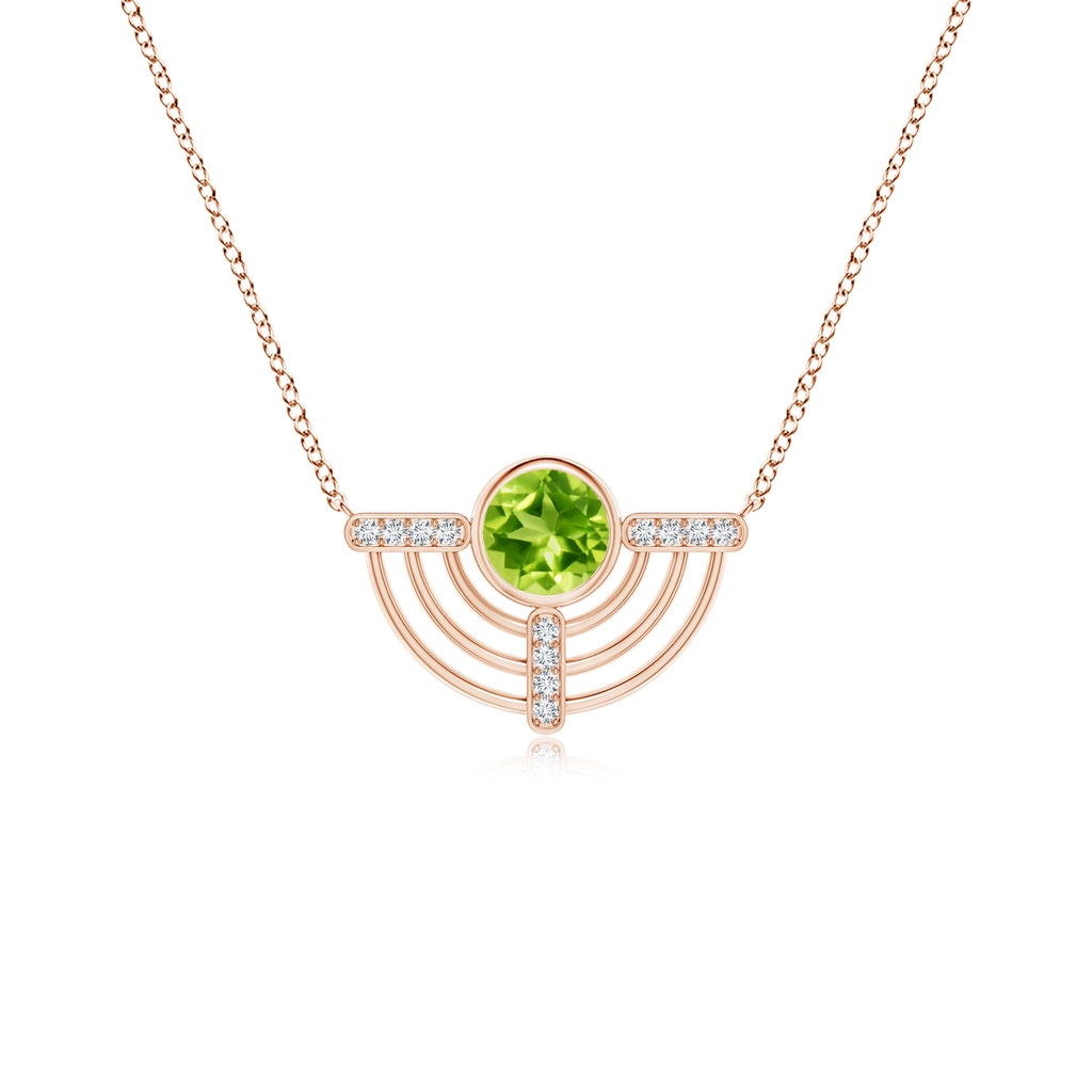 6mm AAA Natori x Angara Infinity Half Concentric Circle Peridot Pendant with Diamond Bars in Rose Gold