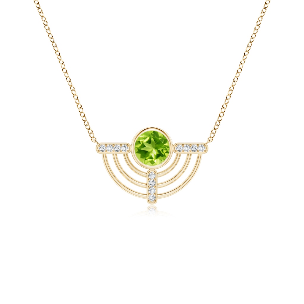 6mm AAA Natori x Angara Infinity Half Concentric Circle Peridot Pendant with Diamond Bars in Yellow Gold