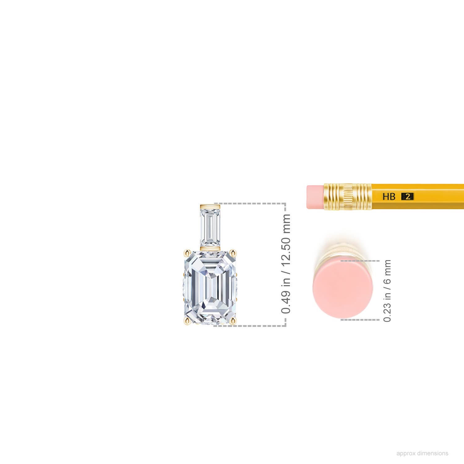 7x5mm FGVS Natori x Angara Orient Express Lab-Grown Emerald-Cut Diamond Pendant in Yellow Gold - ruler