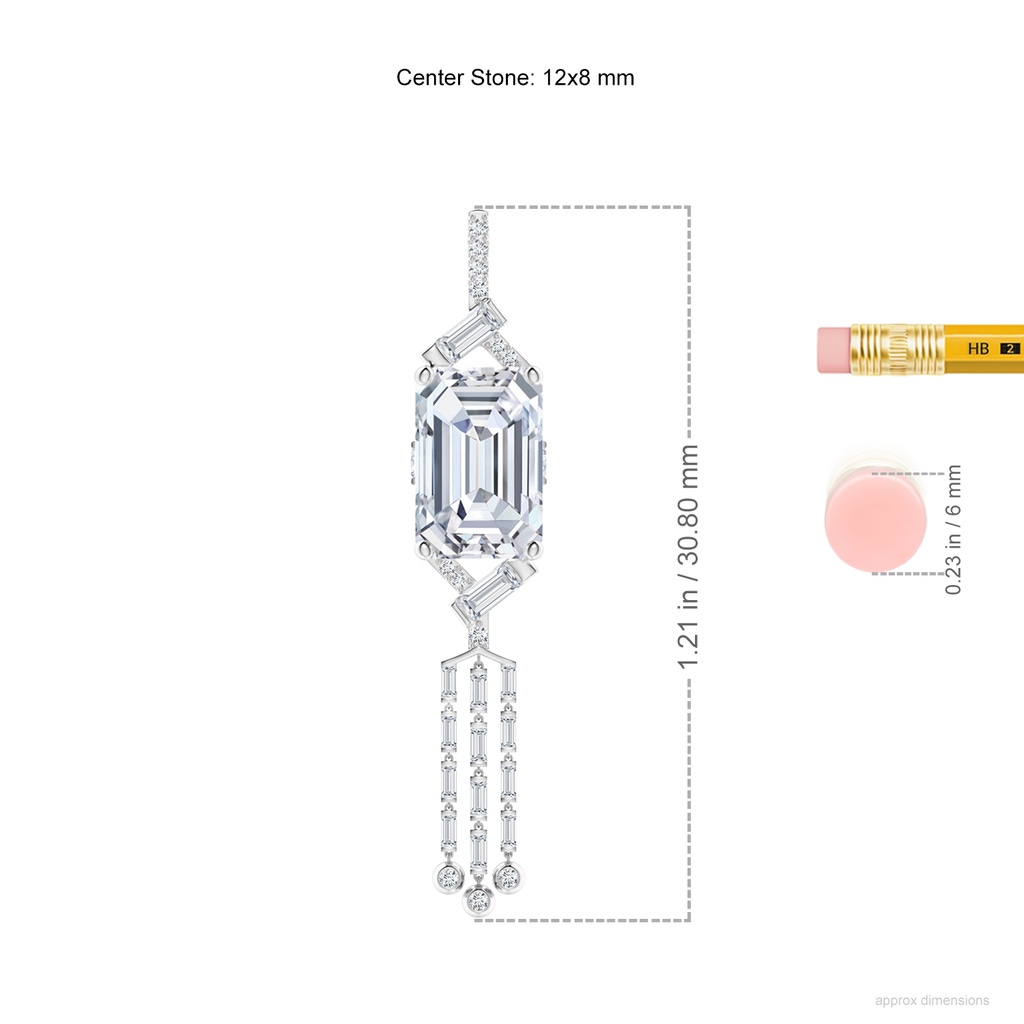 12x8mm FGVS Natori x Angara Orient Express Lab-Grown Baguette Diamond Tassel Drop Pendant in White Gold ruler