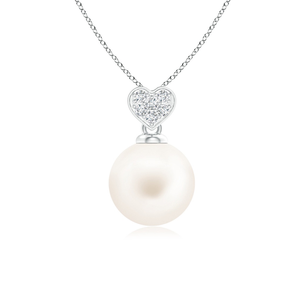 7mm AA Freshwater Pearl & Diamond Heart 14K White Gold Pendant in White Gold