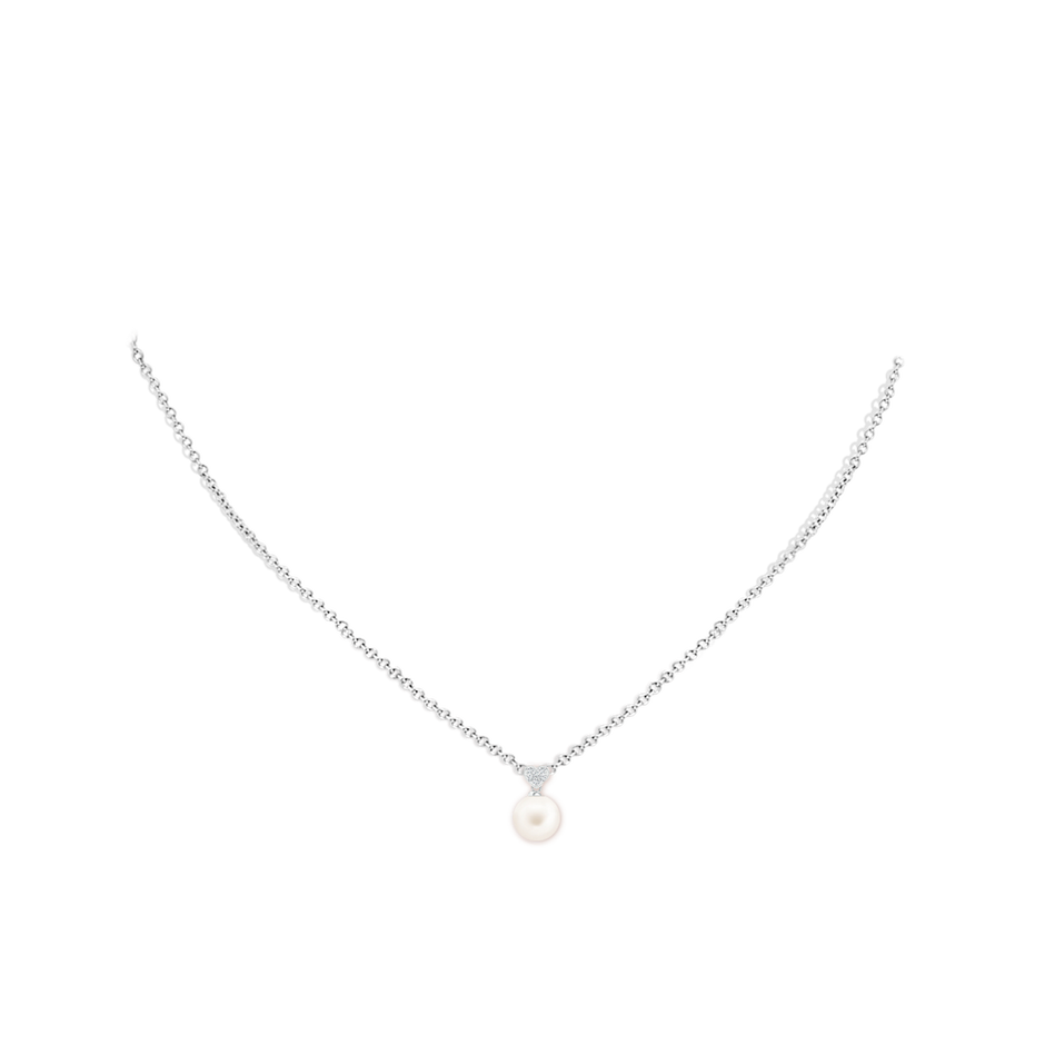 7mm AA Freshwater Pearl & Diamond Heart 14K White Gold Pendant in White Gold pen