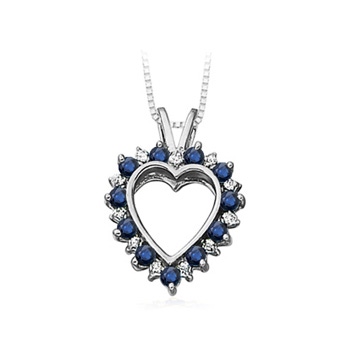 2mm AA Sapphire and Diamond Heart Pendant in White Gold in White Gold 