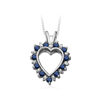 2mm AA Sapphire and Diamond Heart Pendant in White Gold in White Gold