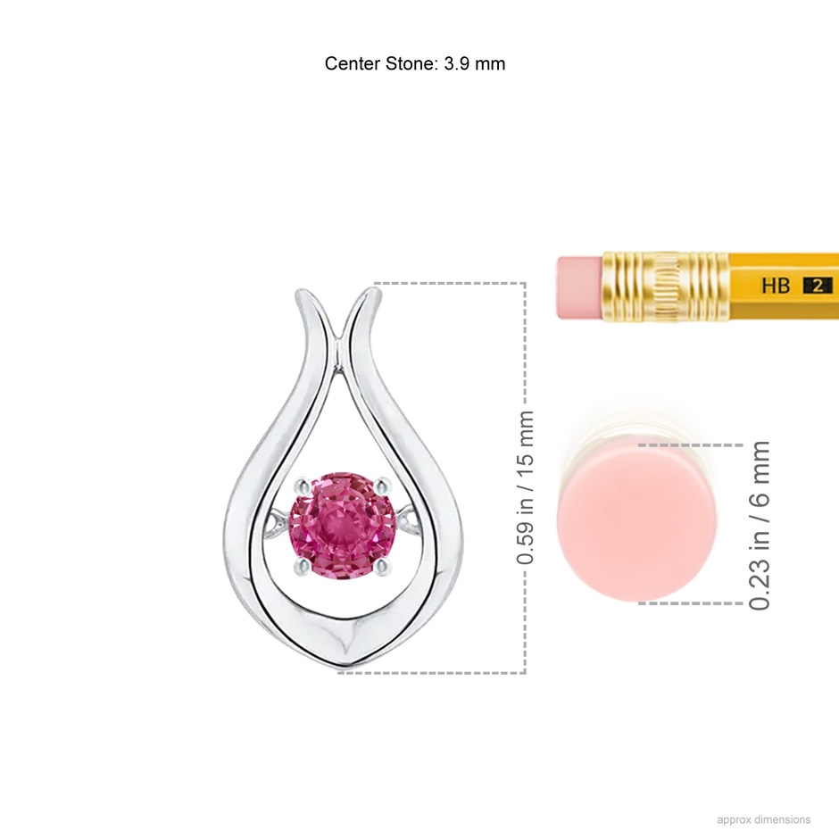 3.9mm AAAA Dancing Pink Sapphire Solitaire Drop Pendant in White Gold ruler