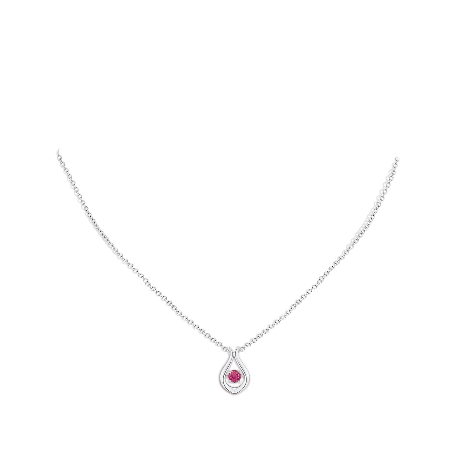 3.9mm AAAA Dancing Pink Sapphire Solitaire Drop Pendant in White Gold body-neck