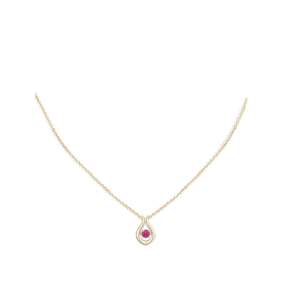 3.9mm AAAA Dancing Pink Sapphire Solitaire Drop Pendant in Yellow Gold body-neck