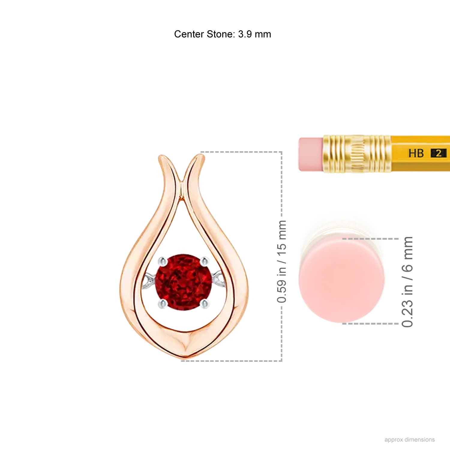 3.9mm AAAA Dancing Ruby Solitaire Drop Pendant in Rose Gold - ruler