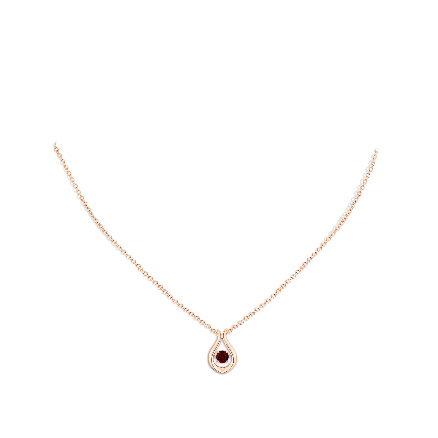 3.9mm AAAA Dancing Ruby Solitaire Drop Pendant in Rose Gold - body_neck