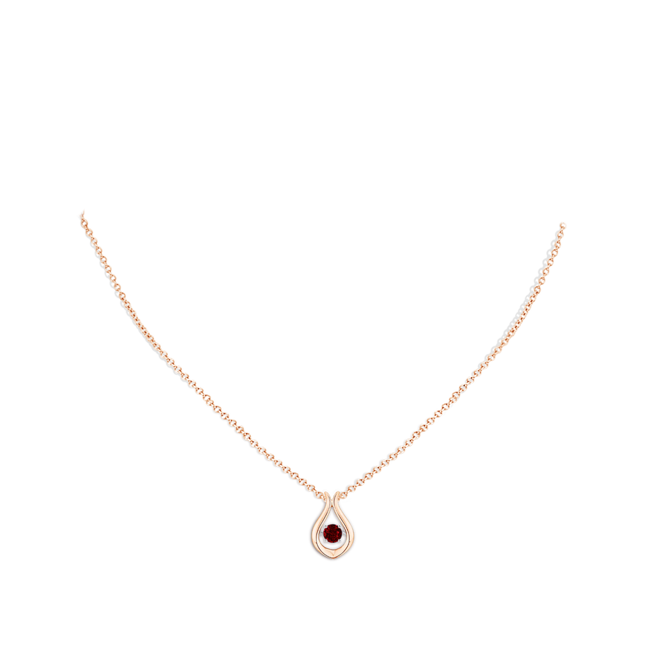 3.9mm AAAA Dancing Ruby Solitaire Drop Pendant in Rose Gold body-neck