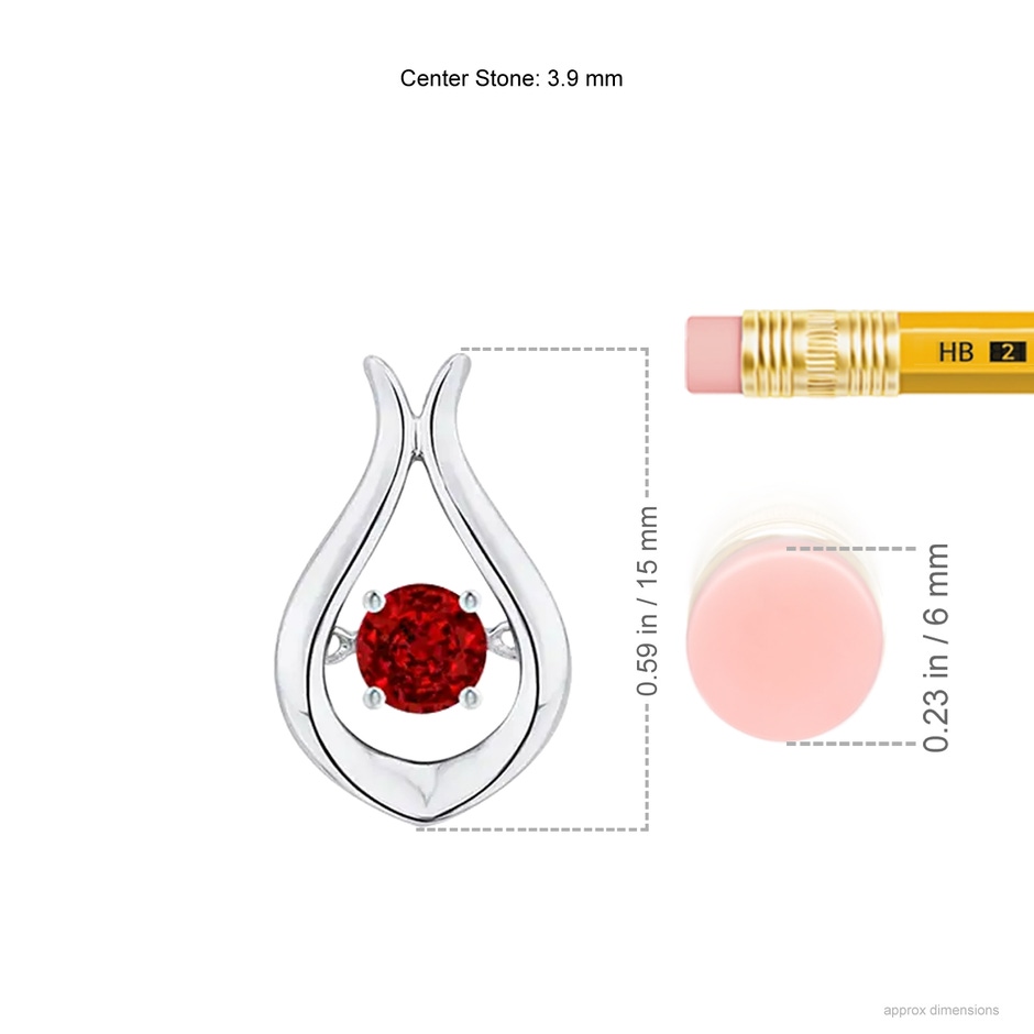 3.9mm AAAA Dancing Ruby Solitaire Drop Pendant in S999 Silver ruler