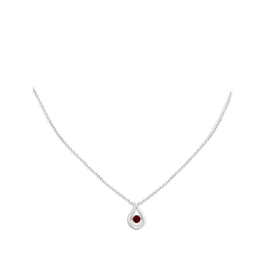 3.9mm AAAA Dancing Ruby Solitaire Drop Pendant in S999 Silver body-neck