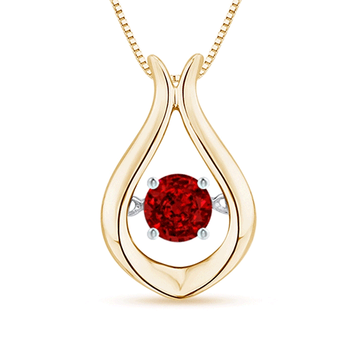 3.9mm AAAA Dancing Ruby Solitaire Drop Pendant in Yellow Gold