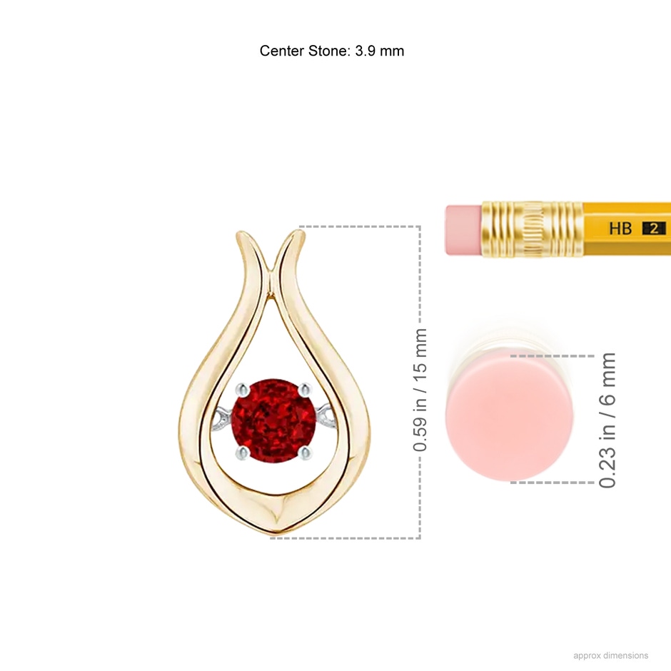 3.9mm AAAA Dancing Ruby Solitaire Drop Pendant in Yellow Gold ruler