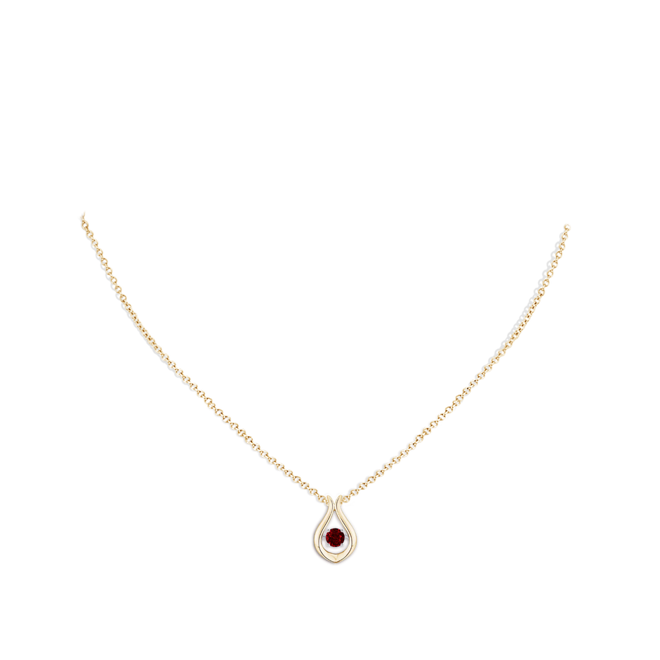 3.9mm AAAA Dancing Ruby Solitaire Drop Pendant in Yellow Gold body-neck