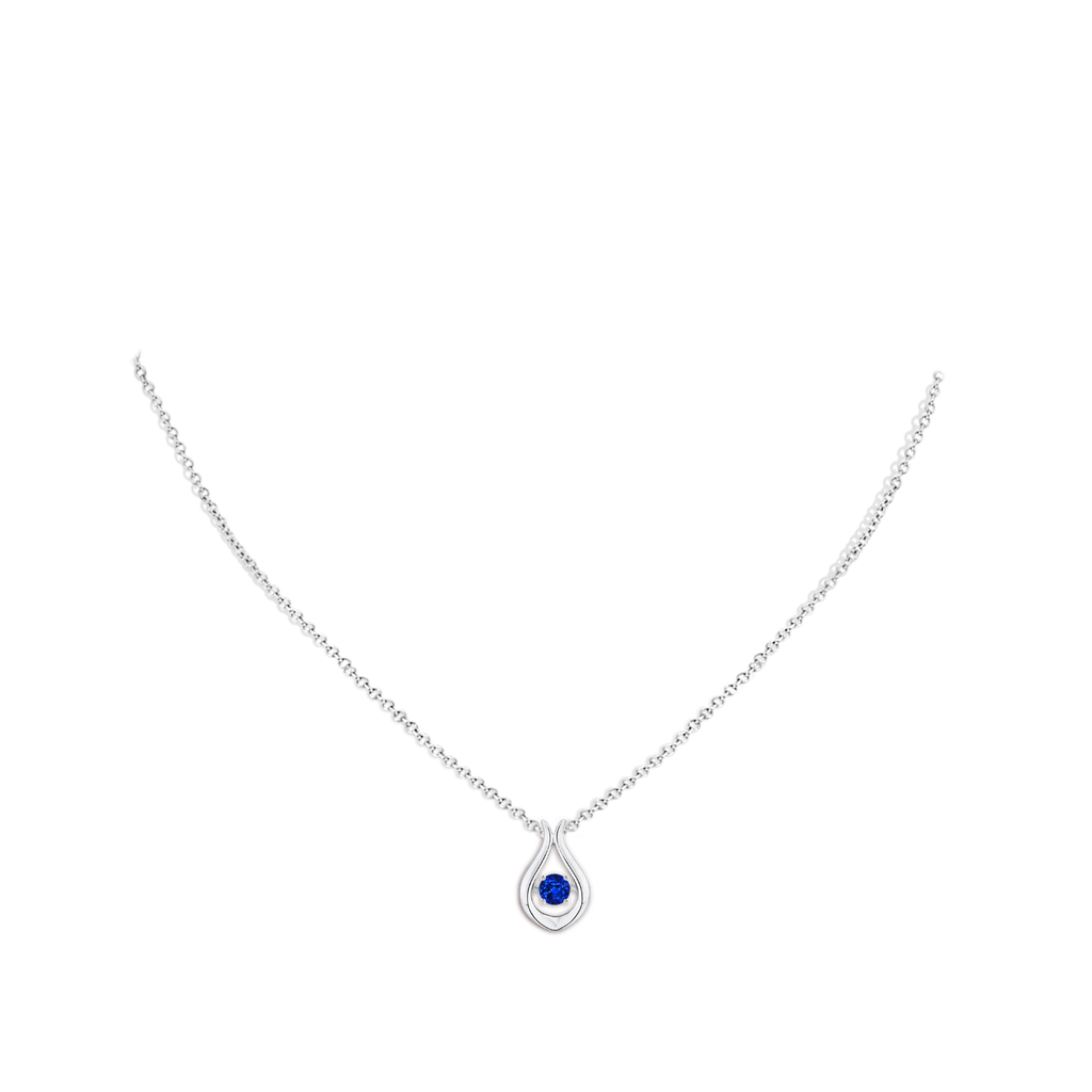 3.9mm AAAA Dancing Sapphire Solitaire Drop Pendant in White Gold Body-Neck