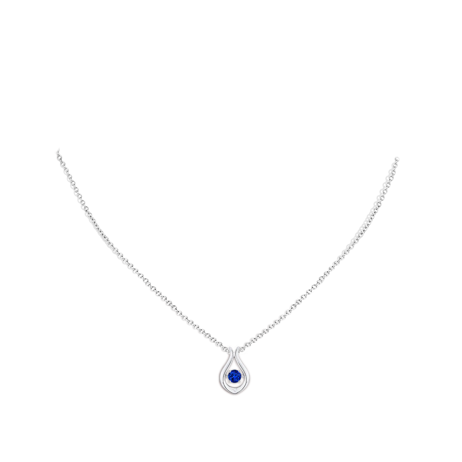 3.9mm AAAA Dancing Sapphire Solitaire Drop Pendant in White Gold body-neck