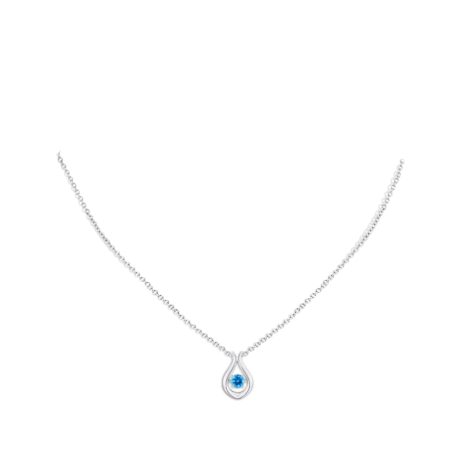 3.9mm AAAA Dancing Swiss Blue Topaz Solitaire Drop Pendant in White Gold body-neck