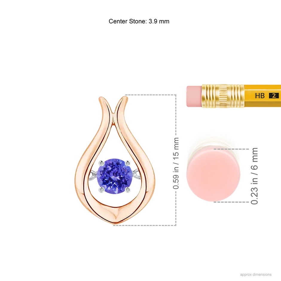 3.9mm AAAA Dancing Tanzanite Solitaire Drop Pendant in Rose Gold ruler