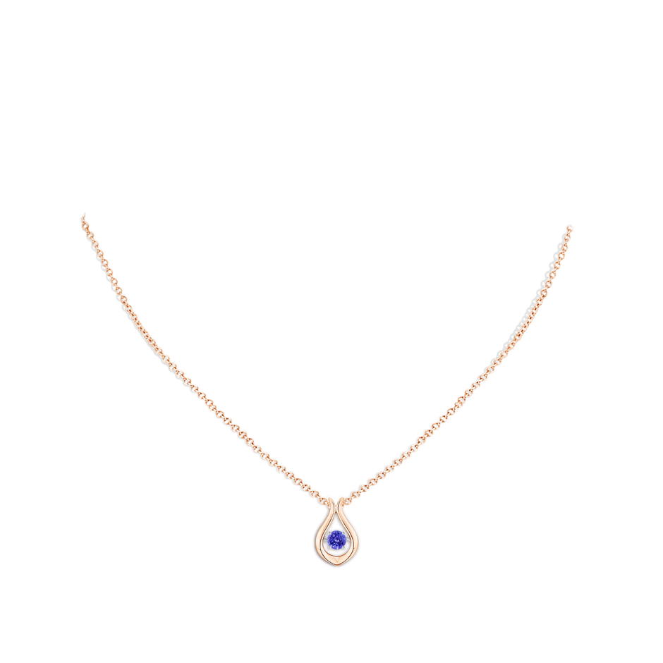 3.9mm AAAA Dancing Tanzanite Solitaire Drop Pendant in Rose Gold body-neck