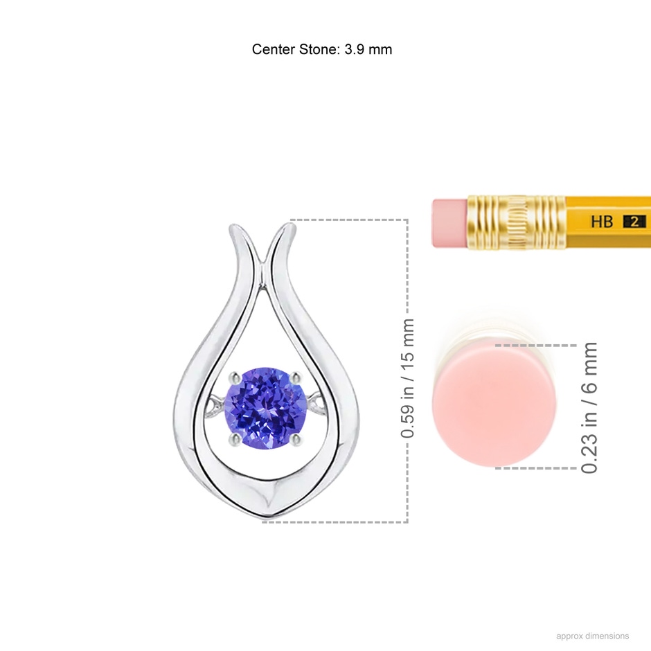 3.9mm AAAA Dancing Tanzanite Solitaire Drop Pendant in White Gold ruler