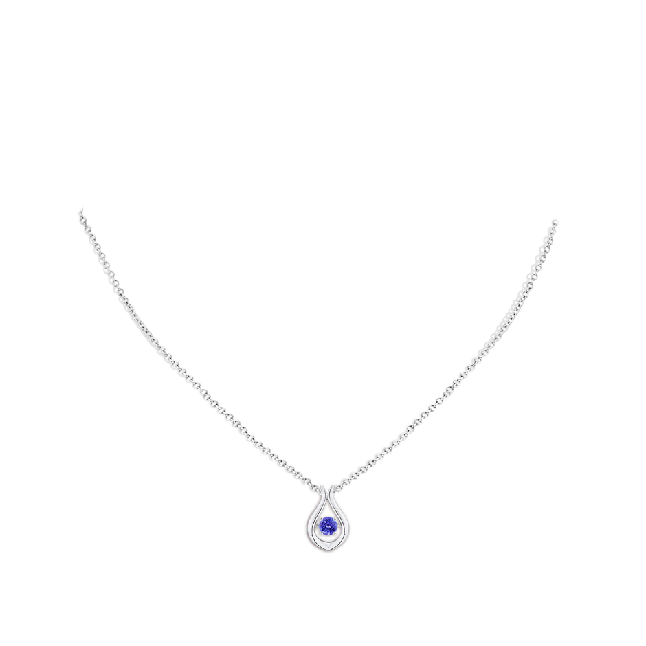 3.9mm AAAA Dancing Tanzanite Solitaire Drop Pendant in White Gold body-neck