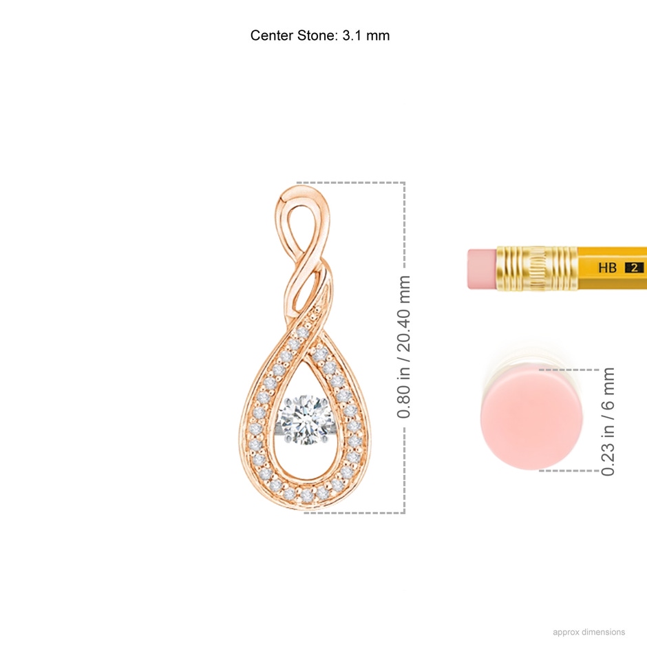 3.1mm GVS2 Rocking Diamond Infinity Loop Pendant with Diamonds in Rose Gold ruler