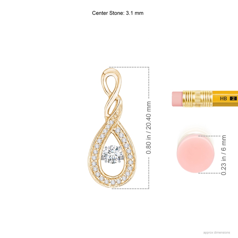 3.1mm GVS2 Rocking Diamond Infinity Loop Pendant with Diamonds in Yellow Gold ruler