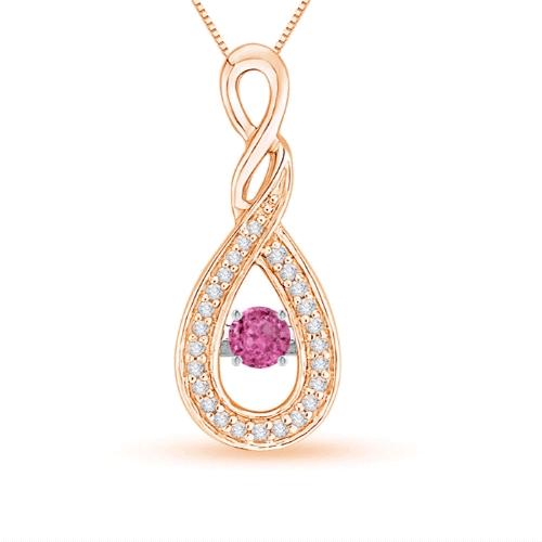 3.1mm AAAA Dancing Pink Sapphire Infinity Loop Pendant with Diamonds in Rose Gold