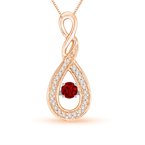 3.1mm AAAA Dancing Ruby Infinity Loop Pendant with Diamonds in Rose Gold