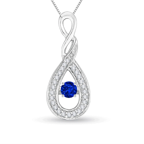 3.1mm AAAA Dancing Sapphire Infinity Loop Pendant with Diamonds in White Gold
