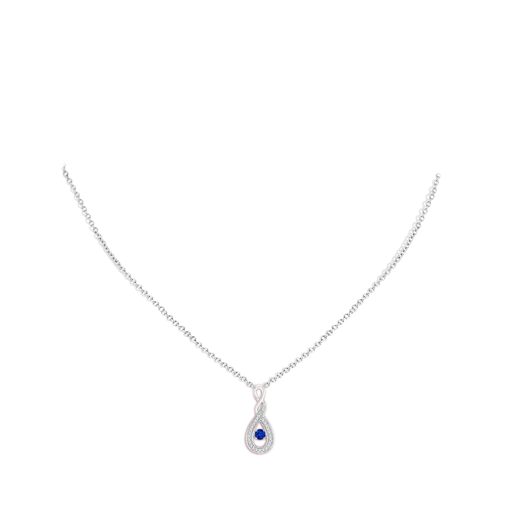 3.1mm AAAA Dancing Sapphire Infinity Loop Pendant with Diamonds in White Gold Body-Neck