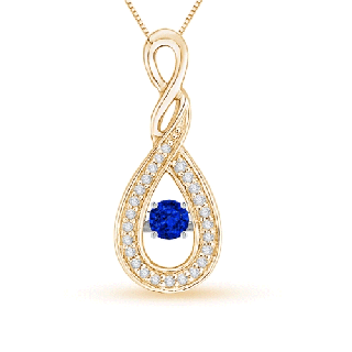 3.1mm AAAA Dancing Sapphire Infinity Loop Pendant with Diamonds in Yellow Gold