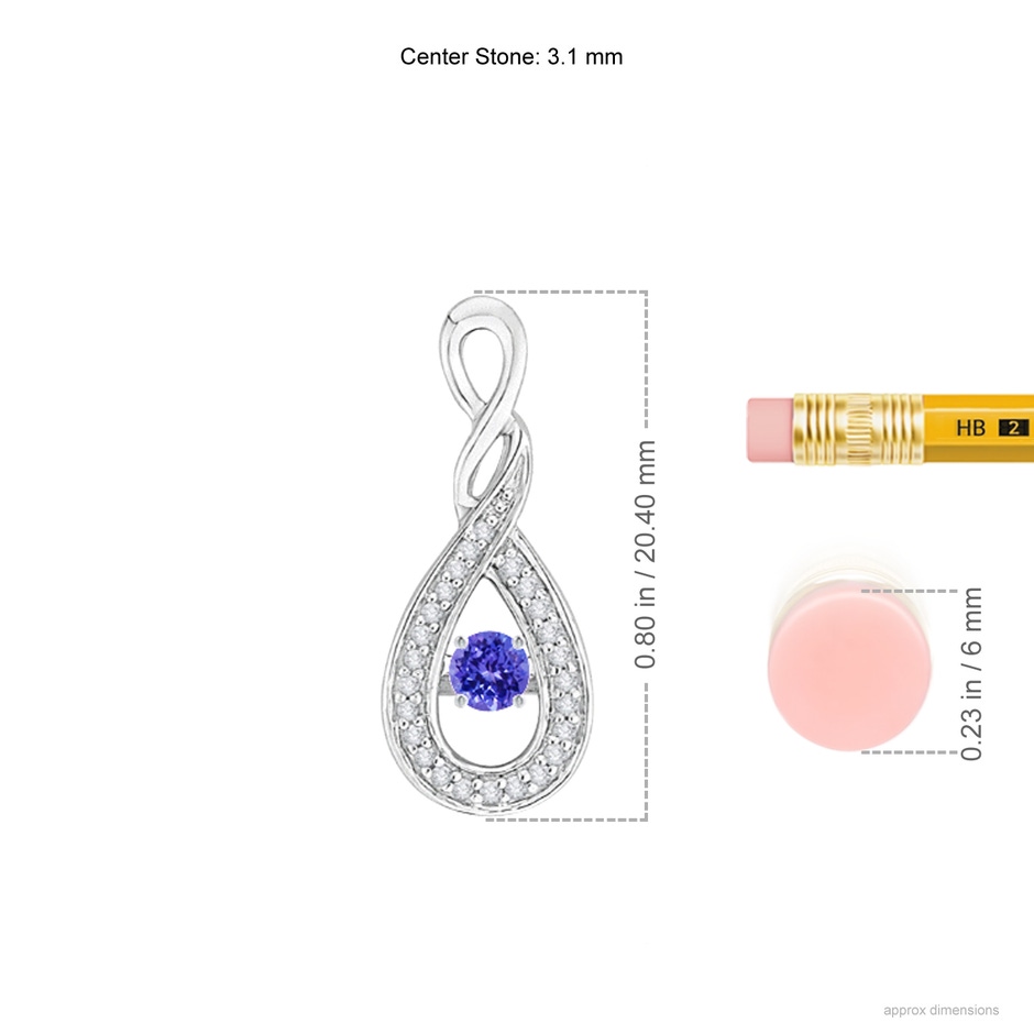 3.1mm AAAA Dancing Tanzanite Infinity Loop Pendant with Diamonds in White Gold ruler