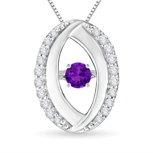 3.1mm AAAA Dancing Amethyst Pendant with Diamond Oval Frame in White Gold