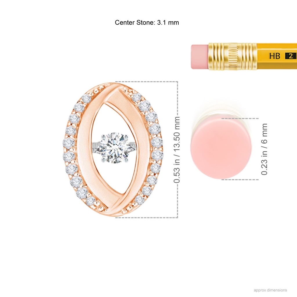 3.1mm GVS2 Rocking Diamond Pendant with Diamond Oval Frame in Rose Gold Ruler
