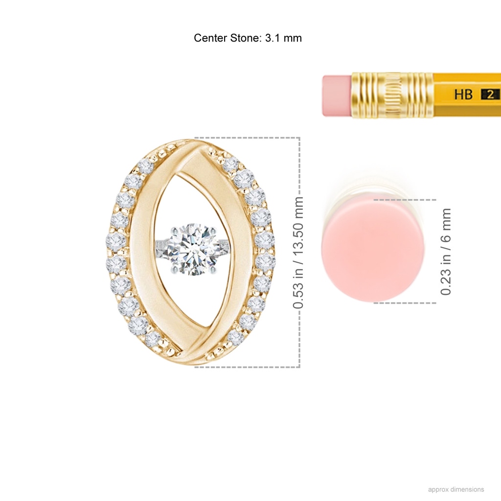3.1mm GVS2 Rocking Diamond Pendant with Diamond Oval Frame in Yellow Gold Ruler